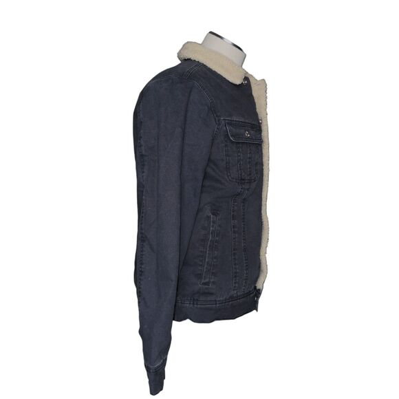 NWOT Faherty Timberline Trucker Jacket Medium - Sherpa Collar- Washed Black $298 - Picture 6 of 13
